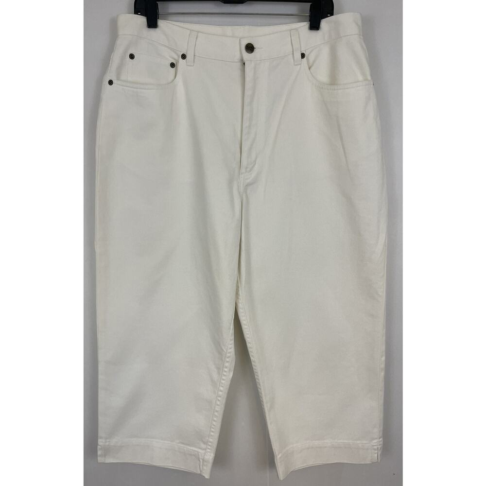 L.L. Bean Barrel Leg Capri Jeans 18P White Barrel High Rise Mom 100% Cotton